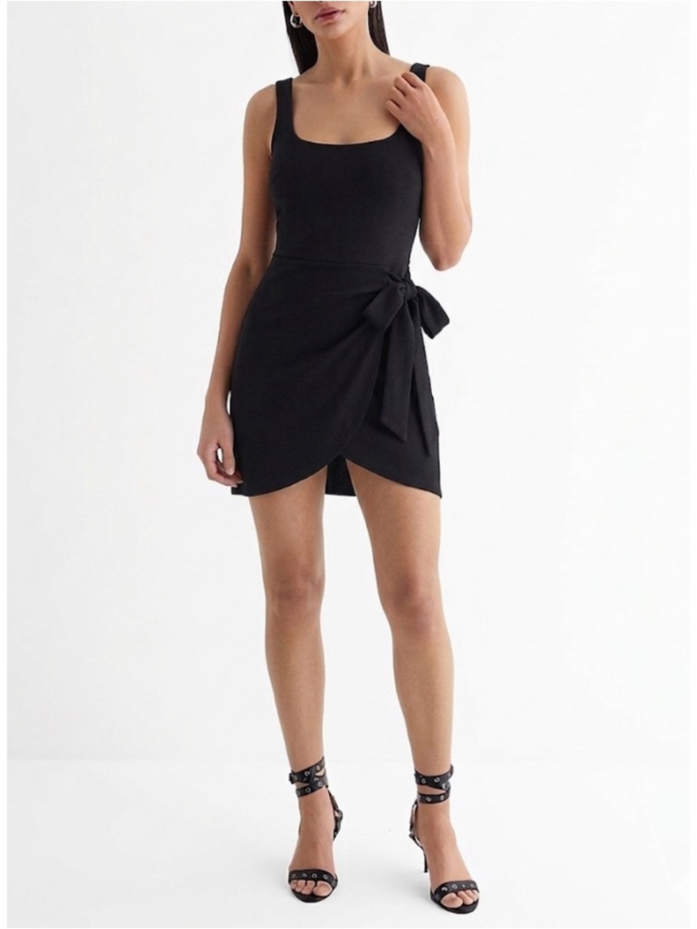 See You Monday Square Neck Bodycon Tie Waist Mini Dress Size XS in Black